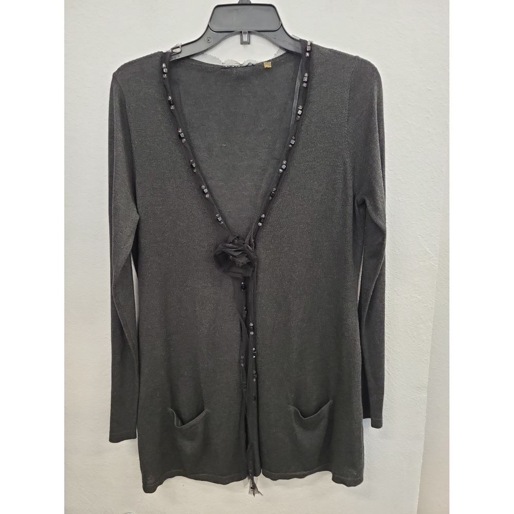 Elie Tahari Silk & Cashmere Cardigan, Dark Grey, Size Medium